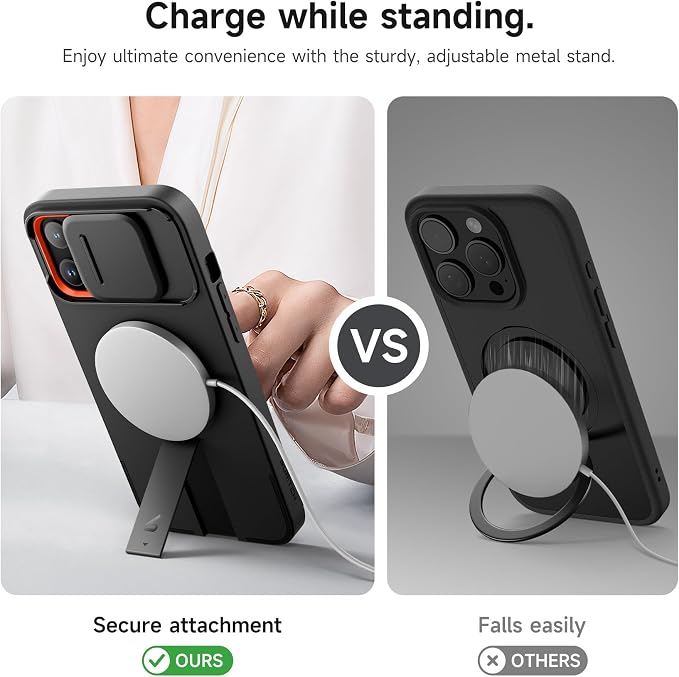 SURITCH for iPhone 13 Pro Max/12 Pro Max Case with Magnetic Camera Slide Cover and Adjustable Kickstand, Compatible with MagSafe, Shockproof Bumper Case Slim Protective Cover 6.7 Inch, Black - Image 5