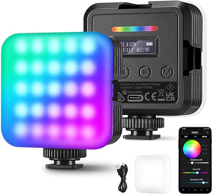 NEEWER RGB62 Magnetic RGB Video Light with Upgraded App Control | 360° Full Color, LED Camera Light, 3 Cold Shoes, CRI97+, 2500K-8500K, 17 Scenes, 2000mAh Rechargeable, Photography Lighting by Neewer