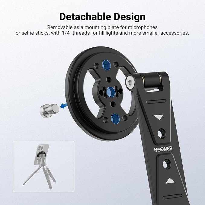 NEEWER Magnetic Phone Tripod Mount Compatible with MagSafe iPhone Samsung, Metal Adjustable Rotatable Cellphone Holder Adapter w/Cold Shoe for Tripod Mounting Camera Monitoring Video Recording, DS031 - Image 5