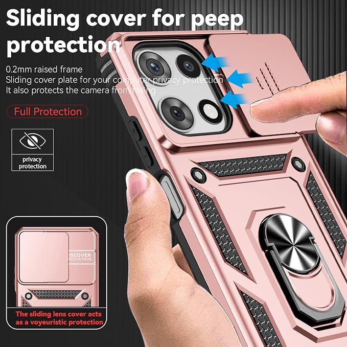 for Moto G 2026 /Moto G Play 2026 Case,with Screen Protector and Camera Cover,[Military Grade] 16ft.Drop Tested Cover with Magnetic Kickstand Protective Case for Motorola G 2026, Rose Gold - Image 4