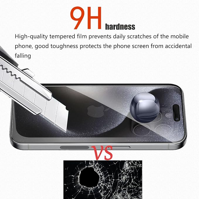 Front and Back Protector for iPhone 15 Pro + Camera Lens Protector | (2+2+2) 9H Hardness, Easy to Install with Alignment Tool,Case Friendly - Image 4