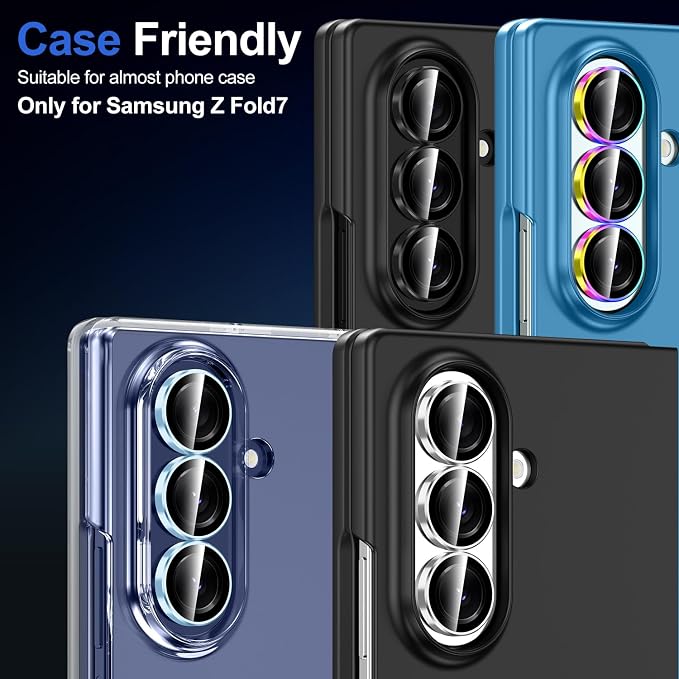 for Samsung Galaxy Z Fold 7 Camera Lens Protector, Individual Metal Ring Tempered Glass Lens Cover, [Strong Adsorption] Scratch Resistant Ultra-Thin HD Clear Lens Cover, 1 Set-Black Ring - Image 7