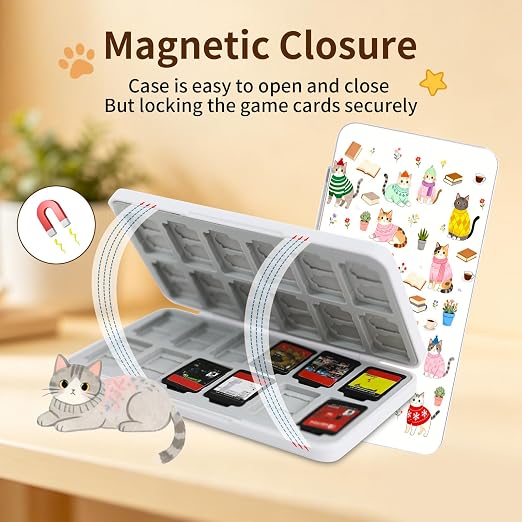 PERFECTSIGHT Switch Game Card Case for Nintendo Switch 2/ Lite / OLED, Switch 2 Game Holder Cartridge Case for 24 Game Cards and 48 SD Cards, Cute Kawaii Portable Compact Storage Box, Kitty - Image 4