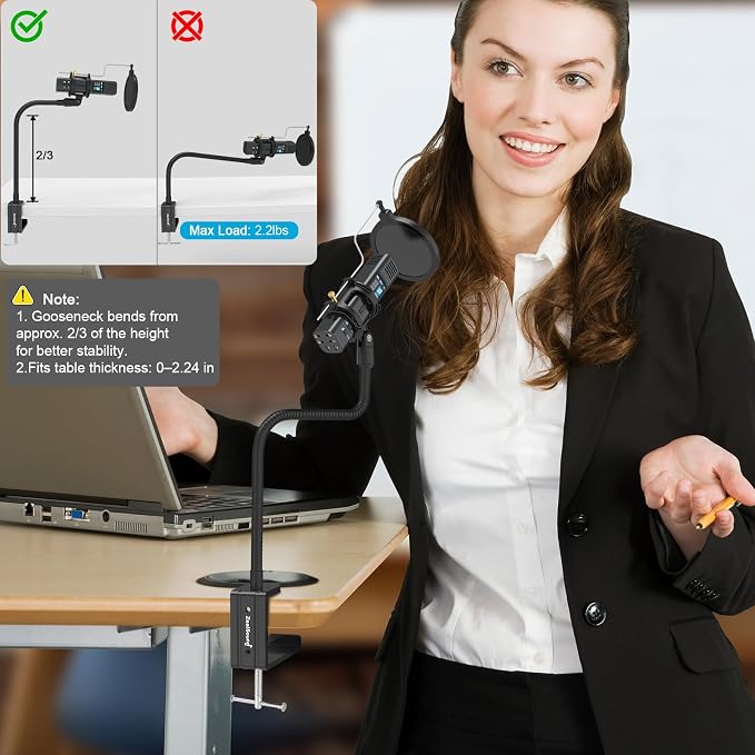 ZealSound Microphone Stand Gooseneck 19”, Flexible Clamp-On Desktop Mic Stand with 360° Adjustable Arm, 3/8" to 5/8" Adapter, Heavy-Duty Desk Mount, for Podcasting, Streaming, Podium & Public Speaking - Image 7