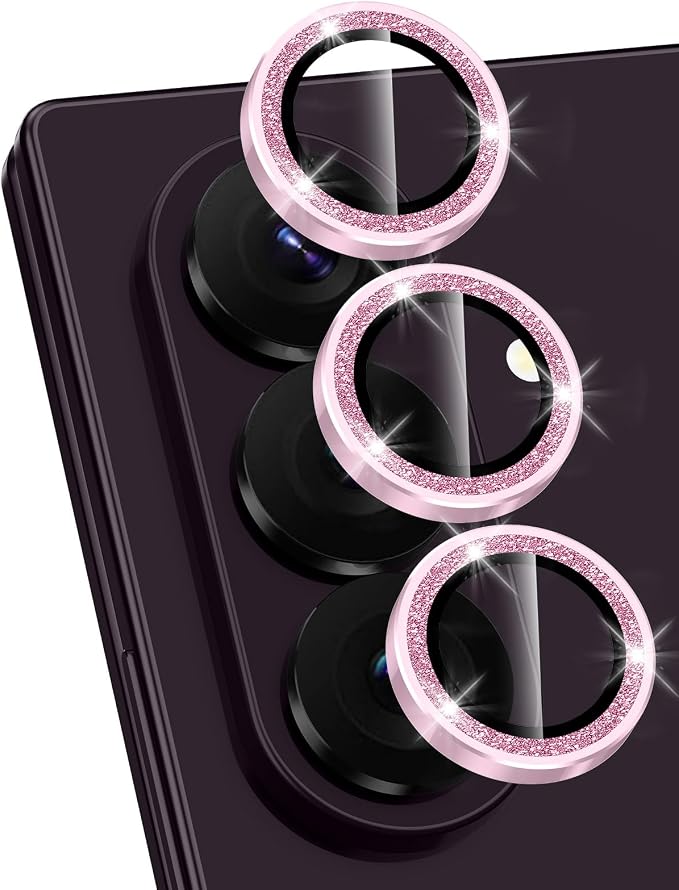 for Samsung Galaxy Z Fold 8 Ultra Camera Lens Protector, Individual Metal Ring Tempered Glass Lens Cover, [Strong Adsorption] Scratch Resistant Ultra-Thin HD Clear Lens Cover, 1 Set-Pink Sparkly by Btscase