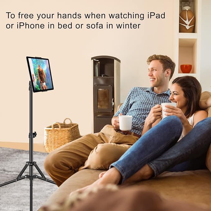 Ipad Tripod Stand, with 65 inch Height Adjustable iPad Stand Holder & iPad Floor Stand with 360° Rotating iPad Tripod Mount for iPad Pro, iPhone, Kindle, and All 4.5-12.9 Inch Tablets - Image 2