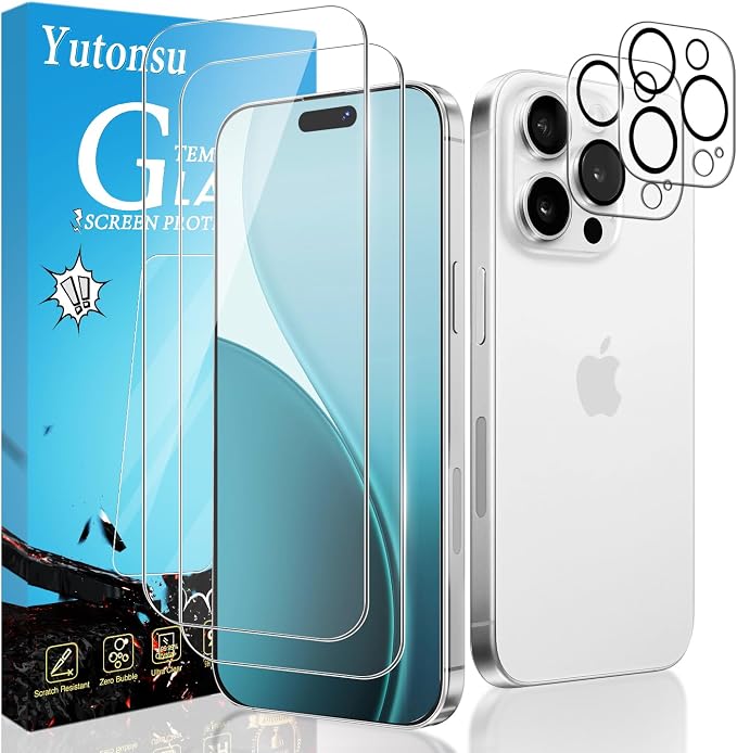 2 Pack Tempered Glass Screen Protector for iPhone 16 Pro Max | with 2 Pack Camera Lens Protector, Anti Scratch, Bubble Free, Case Friendly by Unknown