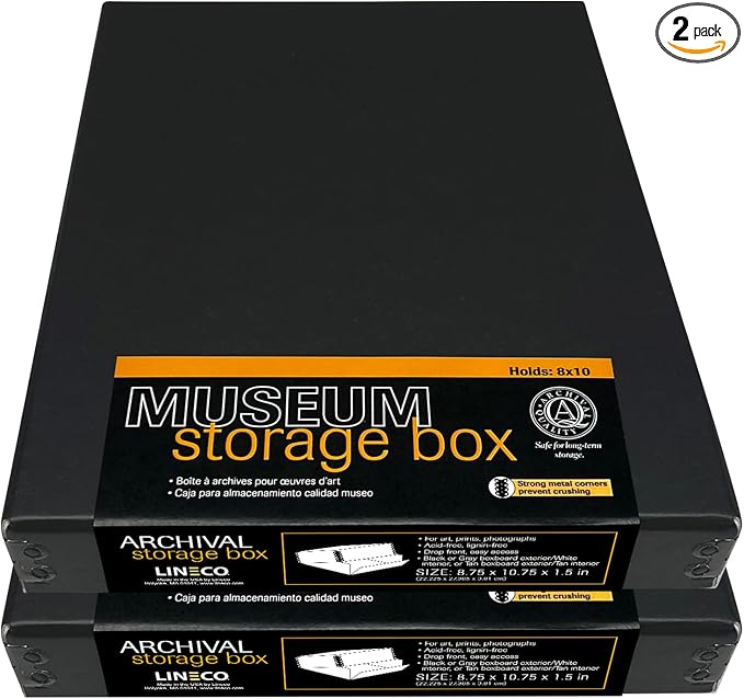 Lineco Drop Front Archival Storage Box, 8.75x10.75x1.5 in, Black, 2 Pack | Acid-Free with Metal Edge, Preserves Picture Longevity, Organize Photos, Newspapers, Prints, Documents, Crafts, DIY by Lineco