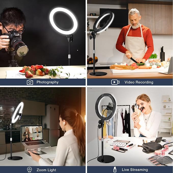 Desk Ring Light with Stand for Computer, Desk Light for Video Recording | 10.5" Video Conference Lighting, Adjustable Circle Light with Phone Holder for Zoom Meeting Video Call Podcast Stream Webcam - Image 13
