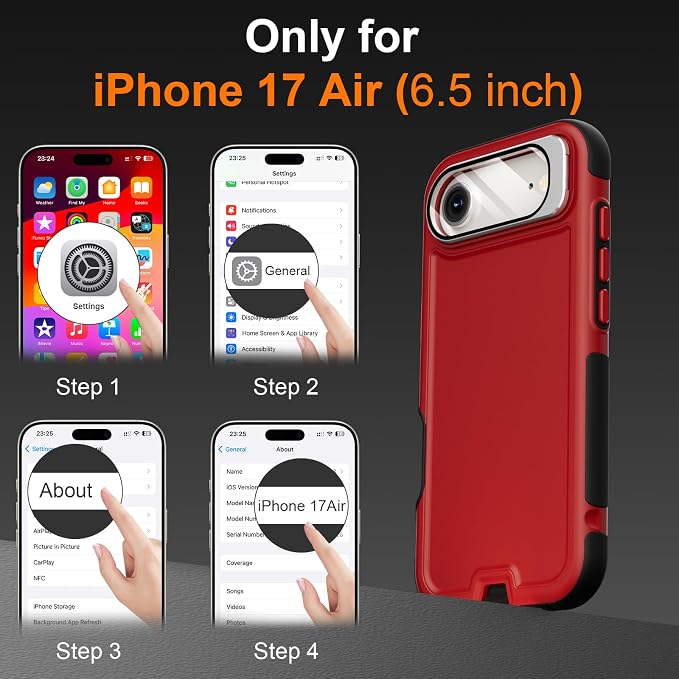 Follaroma Magnetic for iPhone 17 Air Case with Camera Cover Stand, Red,6.5" | Built-in Glass Camera Cover Stand,Compatible with MagSafe,Heavy Duty Shockproof Protective,Military-Grade Anti-DropDual Case - Image 3