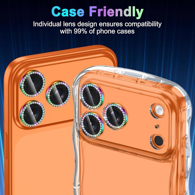 Meshine for iPhone 17 Pro/17 Pro Max Camera Lens Protector,Scratch Proof,Strong Adsorption,9H Hardness with Metal Ring Camera Cover,Ultra Thin Case Friendly, Accessories Lens Protector,Shiny Orange - Image 6