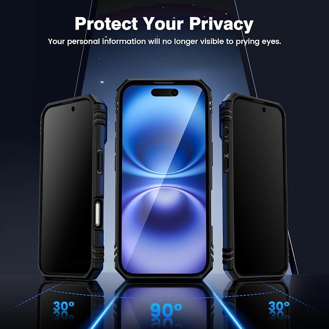 VEGO for iPhone 16 Plus Case with Privacy Screen Protector and Kickstand | Slide Camera Cover and Ring Kickstand Military Grade Heavy Duty Protection Cover for iPhone 16 Plus 6.7 Inch - Blue - Image 3