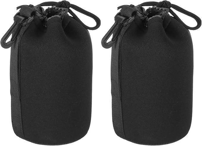 PATIKIL Camera Lens Bag, 2 Pcs 3.5" IDx7.1 H Drawstring Lens Pouch with Thick Protective Neoprene, Lens Case for DSLR Camera Lens, Water Coffee Cups Black by PATIKIL