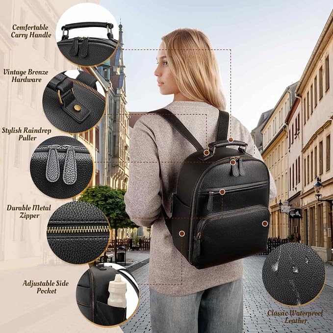 Small Camera Backpack Classic PU Leather for DSLR, Professional Camera Bag for Photographers with 11 Inch Pad/Tablet Compartment Small 10L Black - Image 5