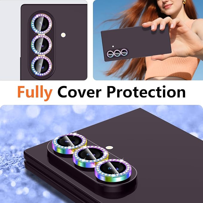 for Samsung Galaxy Z Fold 8 Ultra Camera Lens Protector, Individual Metal Ring Tempered Glass Lens Cover, [Strong Adsorption] Scratch Resistant Ultra-Thin HD Clear Lens Cover, 1 Set-Colorful Diamond - Image 8