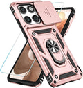 SunStory Compatible with Motorola Moto Edge 2025 Case with HD Screen Protector & Slide Camera Cover & Rotated Ring Kickstand, [Military-Grade] Phone Case for (Rosegold, Moto Edge 2025) by SunStory