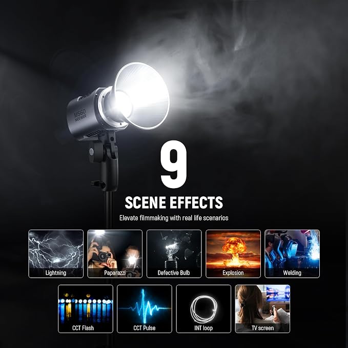NEEWER MS60 LED Video Light with 2.4G/APP Control, 65W 5600K Daylight Mini COB Continuous Output Lighting, 40000lux/1m, CRI 97+/TLCI 98+, 9 Scenes, 0-100% PWM Dimming, Bowens Mount Adapter - Image 5