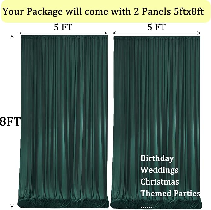 10x8 ft Wrinkle Free Hunter Green Backdrop Curtains for Parties, Thick Fabric Emerald Photo Backdrop Drapes Panels for Weddings Birthday Party Photography Background - Image 6