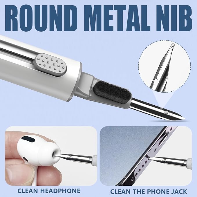 Inesore for AirPod Cleaning Kit, for Phone Earbuds Electronics(White+White) | Metal Tip, High-Density Soft Brush, Flocked Sponge Tip, 3 in 1 Design, Compact & Lightweight, Easy Operation, Easy to Carry - Image 4
