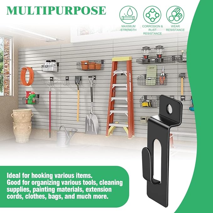 60Pcs Slatwall Utility Notch Hook Metal Slat Wall Display Hangers Picture Hook Slatwall Accessories for Photo Frame Painting Artworks Panel Pegboard Slat Grid Shelf Hanging Display (Black) - Image 5