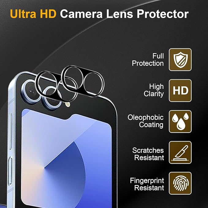 3 Pack Camera Lens Protector for Samsung Galaxy Z Flip 6 | Tempered Glass,Anti-Fingerprint,9H Hardness,Scratch Resistant,Easy to Install,Bubble Free,HD Clarity - Image 5