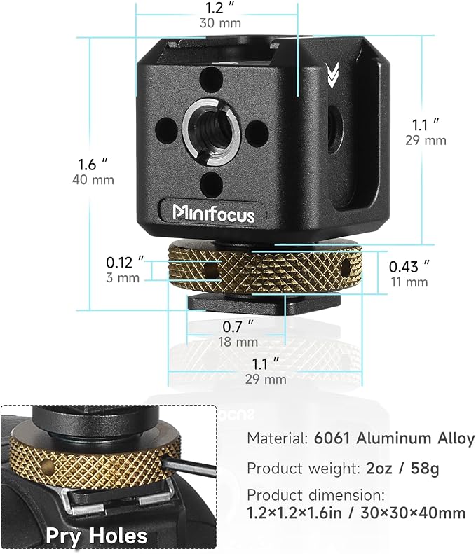 Camera Hot Shoe Extension Bracket Cold Shoe Mounts Adapter(Black) | Aluminum Shoe Mount Holder with 1/4''&3/8'' Thread Hole and Arri-locating Hole, For Microphone LED Video Light - Image 7