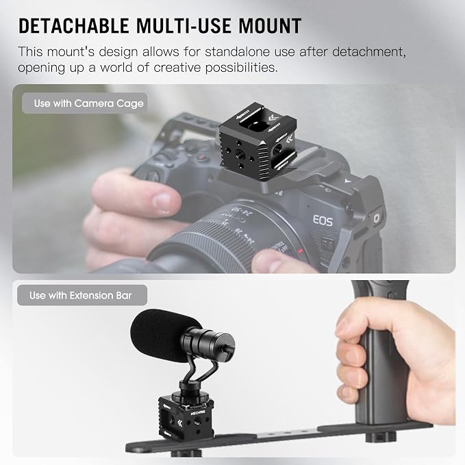Triple Cold Shoe Mount with 1/4" Thread, Aluminum Camera Hot Shoe Extension Bracket with 3 Port Cold Shoe Mounts for LED Video Light Monitor Microphone Camera Cage (62011) - Image 7