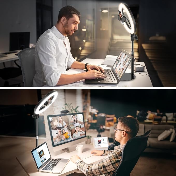 10'' Desk Ring Light with Stand – Zoom Lighting with Phone Holder for Computer・Video Calls・Conference – CRI95 LED Adjustable Circle Light, 10'' Large Lamp Head, Content Creator Friendly - Image 6