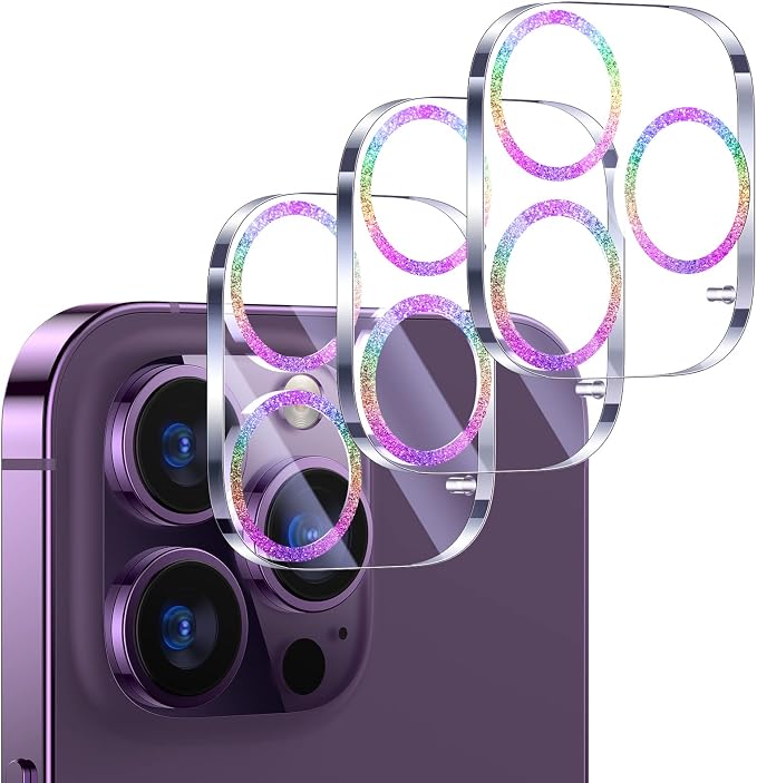 UniqueMe 3 PK for iPhone 14 Pro Max/14 Pro Camera Lens Protector-Colorful | Tempered Glass, Case Friendly, Scratch-Resistant, Night Shooting Mode by UniqueMe