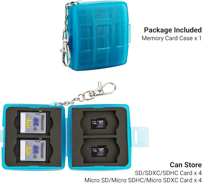 8 Slots Memory Card Case for 4 SD/SDHC/SDXC Cards and 4 Micro SD/TF Cards,Anti-Dust Crush Resistance,SD Card Case Small Micro SD Holder with Chain (Blue) - Image 7