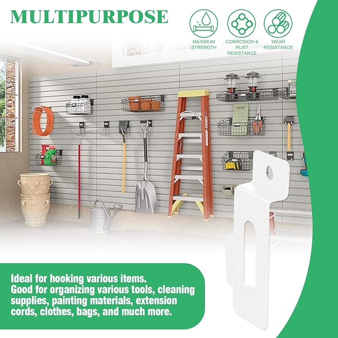 60Pcs Slatwall Utility Notch Hook Metal Slat Wall Display Hangers Picture Hook Slatwall Accessories for Photo Frame Painting Artworks Panel Pegboard Slat Grid Shelf Hanging Display (White) - Image 6