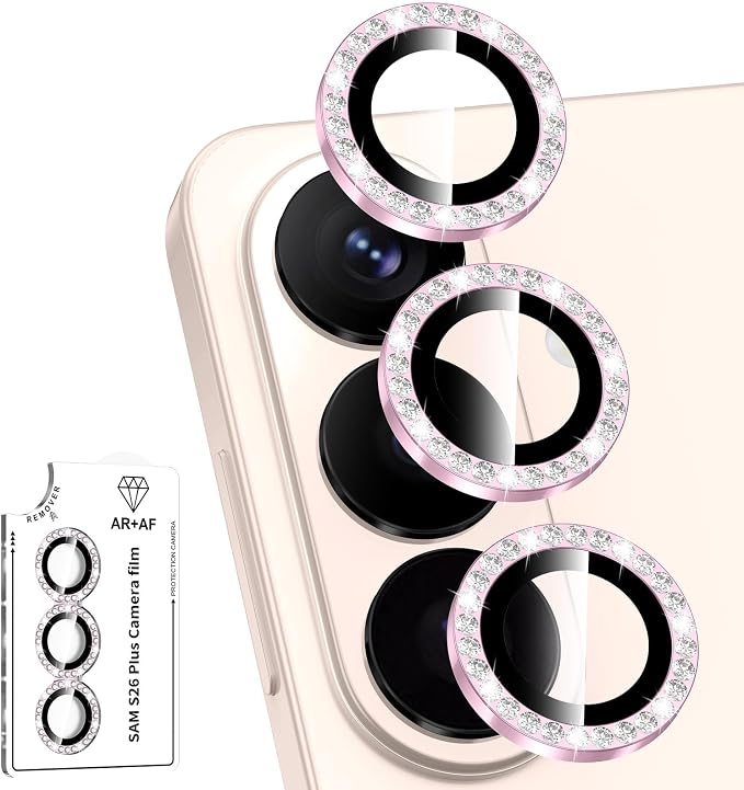 for Samsung Galaxy S26 Plus Camera Lens Protector, Individual Metal Ring Tempered Glass Lens Cover, [Strong Adsorption] Scratch Resistant Ultra-Thin HD Clear Lens Cover, 1 Set-Pink Diamond by Btscase