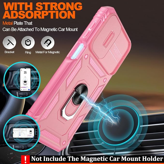 Gritup for Galaxy A23 5G Case Military-Grade Shockproof with Kickstand Pink | (   ) with 2 PCS Screen Protector, Slide Camera Cover, Heavy Duty Funda para A 23 5G Cover, Pink - Image 6