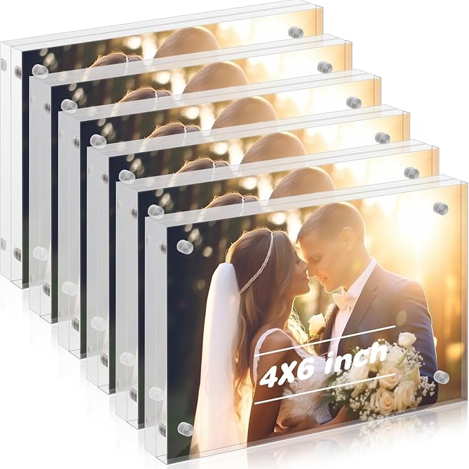 Kigley 6 Pcs 4 x 6 Inch Acrylic Picture Frames, Clear Acrylic Photo Business Card Frame Desktop Display Double Sided Wallet Size Frame Freestanding Frames for Film Photos Cards Stamp - Image 8