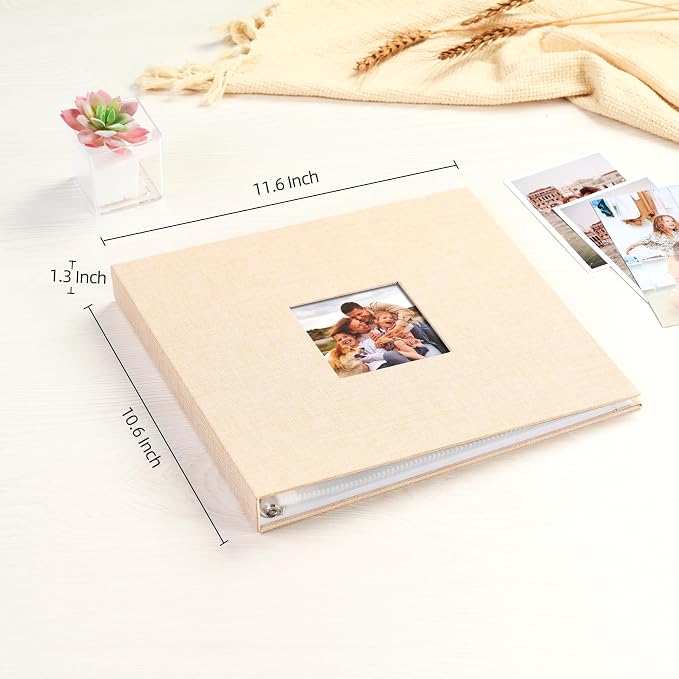 Mublalbum 10x10 Inch 3 Ring DIY Scrapbook Photo Album 40 Pages, Beige | 3 Ring Binder Scrapbook, Linen Cover, 20 Plastic Sleeves 40 Pages, Memory Book for Wedding, Baby, Family, DIY Projects - Image 2