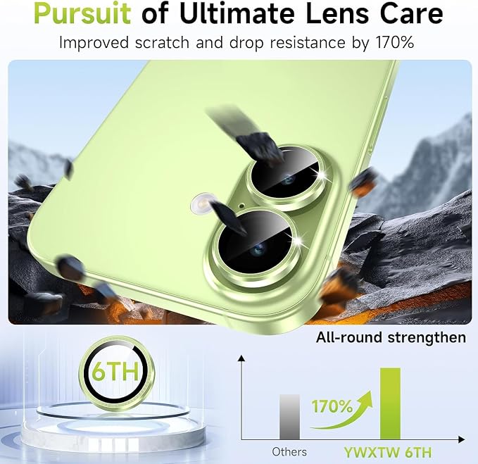 YWXTW Camera Lens Protector for iPhone 17, Individual Anti Scratch Metal Ring Tempered Glass Camera Screen Protector for iPhone 17 Accessories, Case Friendly (Green) - Image 4