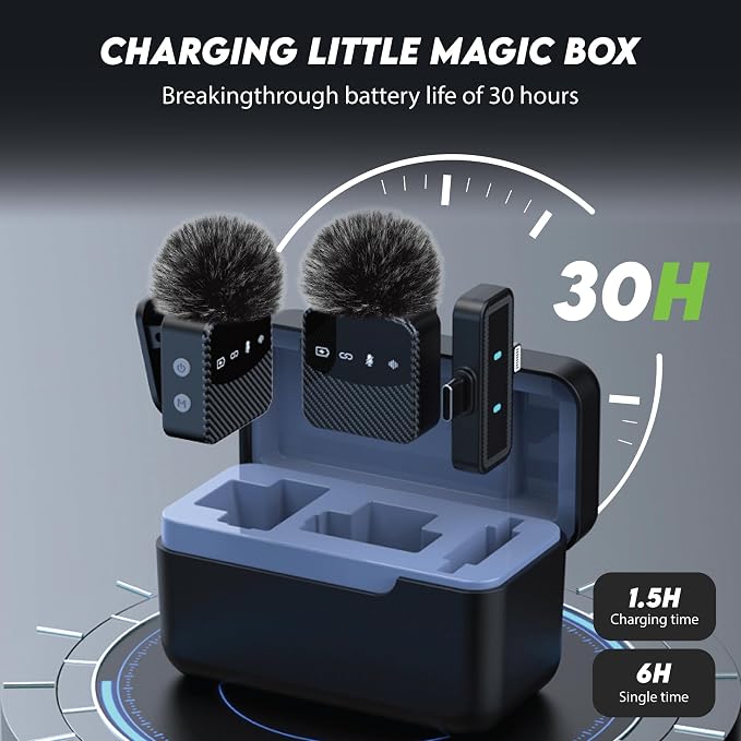 Wireless Lavalier Microphone for iPhone Android Mini Mic with Charging Case | Auto pairing clip-on mini mic, noise reduction, windproof net, works with laptops, for video recording and vlogging - Image 5