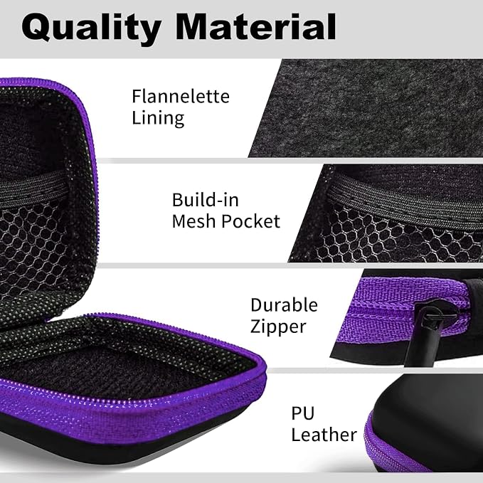 Square Earbud Case Portable EVA Carrying Case Storage Bag Cell Phone Accessories Organizer with Carabiner for Earphone, Earbud, Earpieces, SD Memory Card, Camera Chips, Tech Pouch, Purple - Image 5