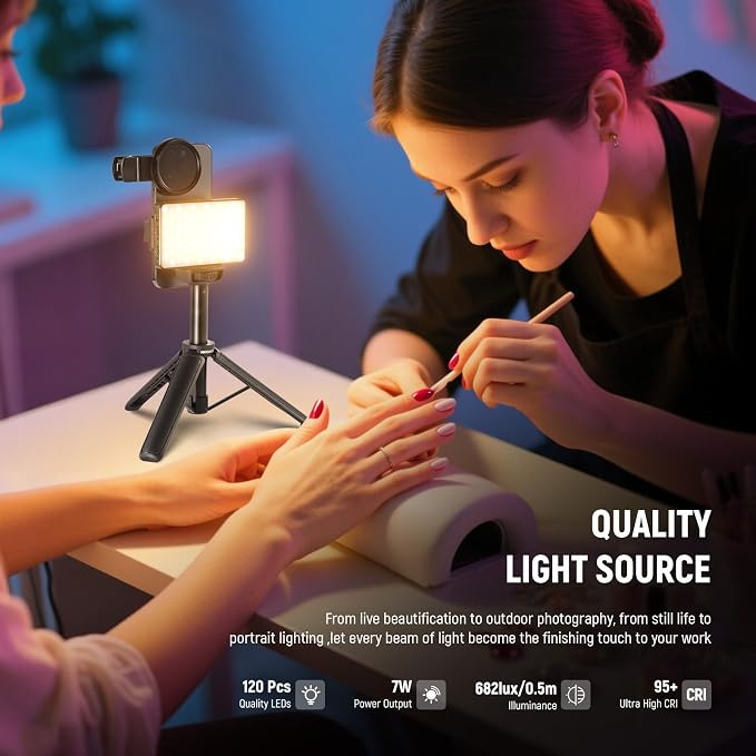 NEEWER Basics LED Selfie & Tattoo Light Compatible with iPhone, Clip on CPL Filter/Tripod Stand/Phone Holder, Fill Lighting Remove Reflection for Art Food Jewelry Photography Video Recording, BL120B | Clip on CPL Filter/Tripod Stand/Phone Holder, Fill ... - Image 4