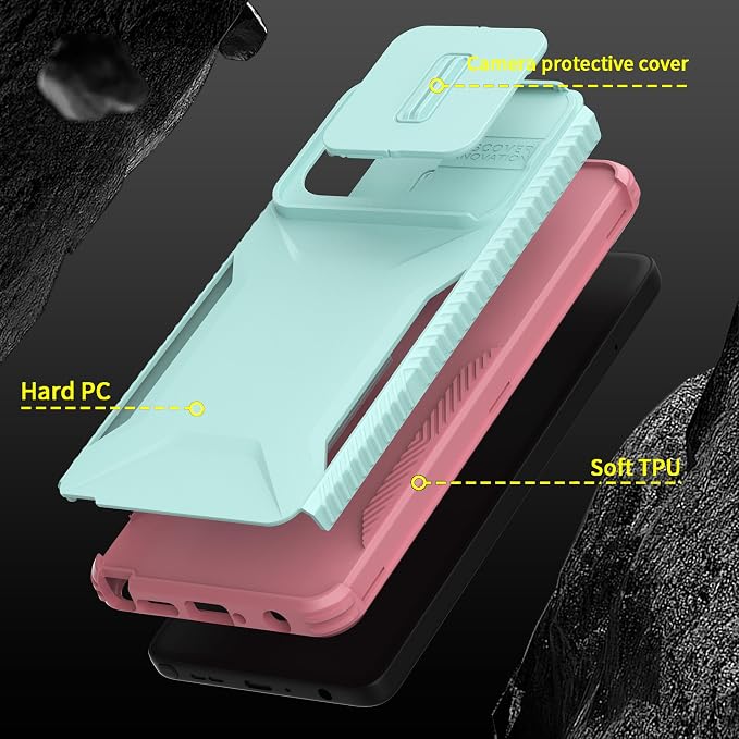 for Motorola G Stylus 5G 2025 Case with Built-in Slide Camera Cover & Screen Protector, [2 in 1] Heavy Duty Rugged Shockproof Protective Cover for Moto G Stylus 5G 2025(Cyan/Pink) - Image 6