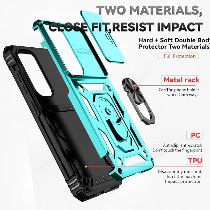 for Samsung Galaxy S24 Plus Case with Camera Lens Cover HD Screen Protector, Military-Grade Drop Tested Magnetic Ring Holder Kickstand Protective Phone Case for Samsung Galaxy S24 Plus (Mint) - Image 8