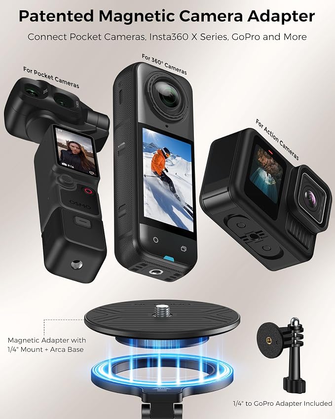 OMOTON TP02-Ultra Multi-Device Camera & Phone Mount with 1/4" Adapter Black | Built-In 1/4" & Arca Base, Clamp, Magnetic & Tripod Setups for iPhone, Pocket/Action Cameras, Overhead & Low-Angle Filming - Image 3
