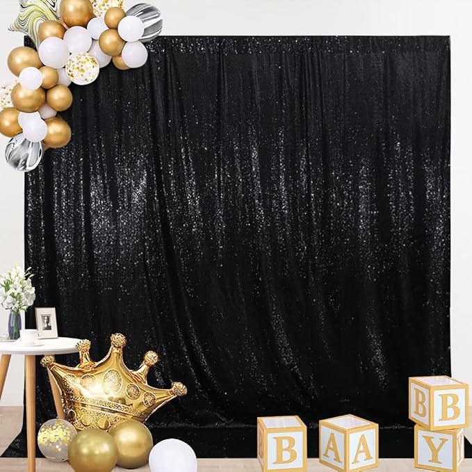 SquarePie 20x10ft Black Sequin Backdrop, High Density Non-Transparent Glitter Curtain for Photography, Birthday, Wedding Party Decorations, Thick Solid Background with 4" Rod Pocket, 1 Panel - Image 3