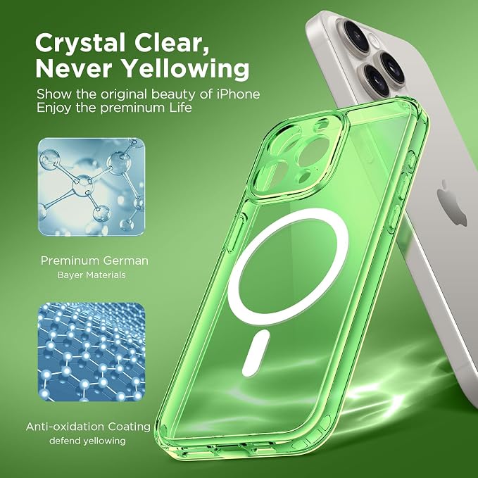CAPRARO for iPhone 15 Pro Max Case, Compatible with MagSafe | Upgraded [Full Camera Protection] Shockproof Protective Slim Translucent Matte Magnetic Phone Case 6.7'', Clear Green - Image 5