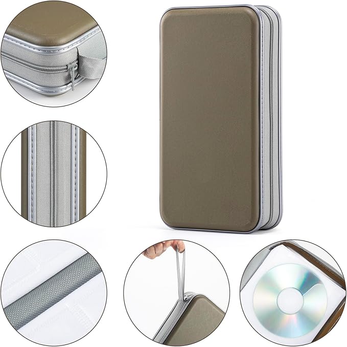UENTIP CD Case,96 Capacity Hard Plastic DVD storage for Car Home Travel ﻿ | CD Holder,Zipper Closure,Scratch-Resistant Sleeves,Stay Away Dust and Damp,Storage Music Video Game Discs Blu-ray - Image 3