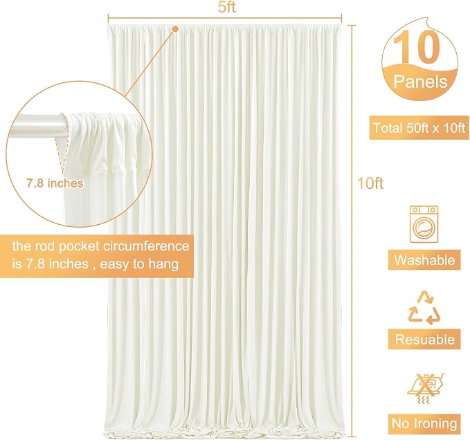 10 Panels Ivory Backdrop Curtain for Wedding Parties Wrinkle Free Ivory Photo Curtains Backdrop Drapes Fabric Decoration for Baby Shower Photography 5ft(W) x 10ft(H)" - Image 5