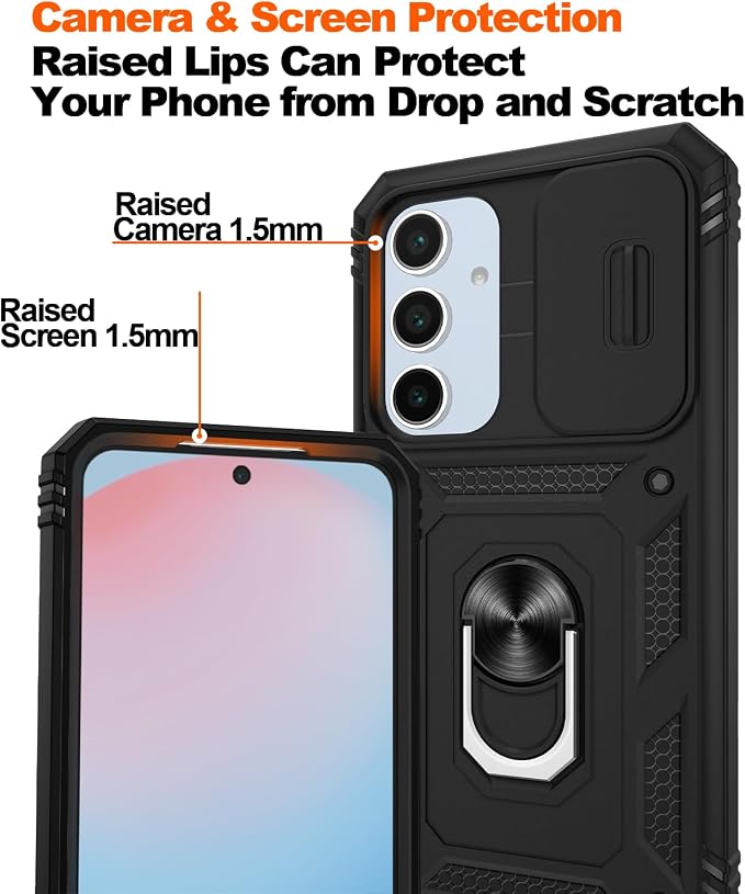 Gritup for Samsung Galaxy S24 FE Case: Galaxy S24 FE Case with 2*Screen Protector | Magnetic Stand & Slide Camera Cover | Shock Proof Military-Grade Funda para S 24 FE Cover -Black - Image 5