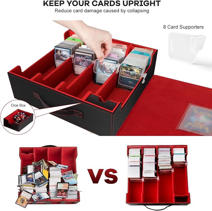 4-Row Trading Card Storage Box, Holds 3200+ Cards [US Patent], Black & Red | Large Capacity, Portable Handle & Display Windows, Compatible with MTG, Commander, Sports Cards and Other Standard TCG Cards - Image 7