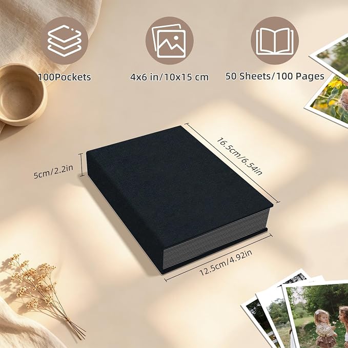Popotop Photo Album 4x6 100 Pockets for Wedding Gifts,Linen Hardcover Picture Albums for Family Anniversary Baby Vacation Pictures - Image 3