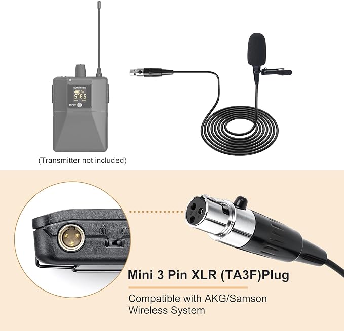 Lavalier Microphone, Cardioid Condenser Clip On Microphone, Lapel Microphone Compatible with AKG/Samson Microphone Wireless System, Mini 3 Pin XLR Plug, Ideal for Lectures, Theater, Actors - Image 3